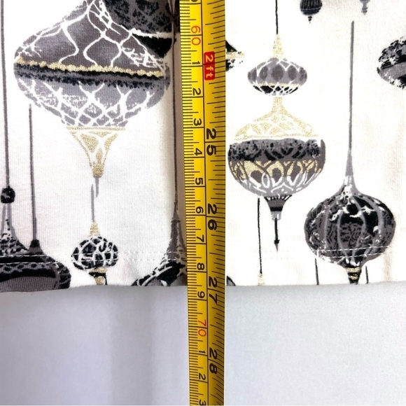 Soma Holiday Ornament PJ Set Sz XS Metallic Gold Trim Button Top & Pull on Pants - Picture 6 of 16